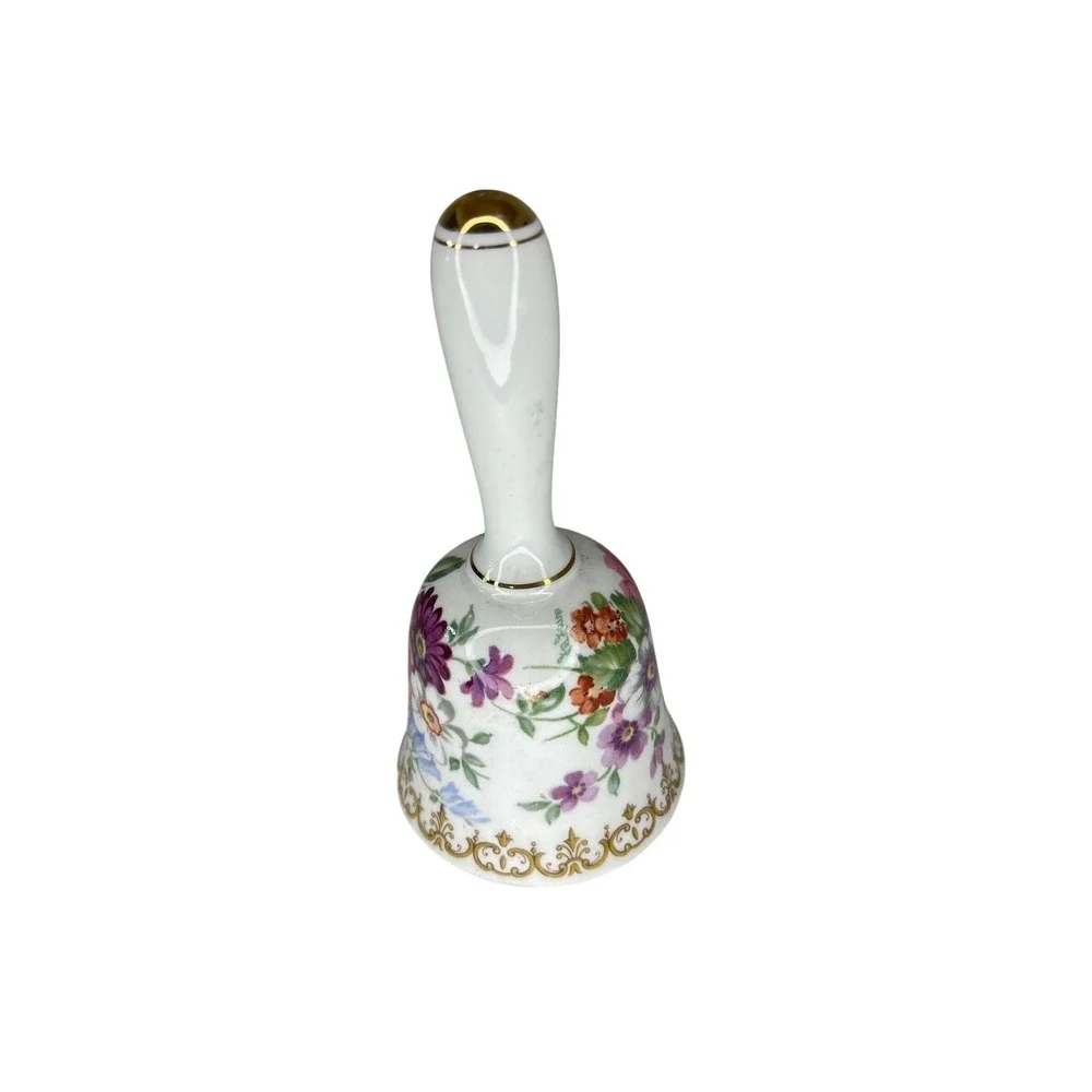Crown Staffordshire Fine Bone China Floral Dinner Bell Gold Trim Made in England